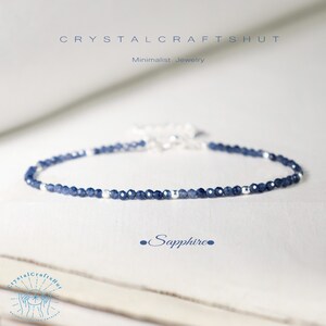 Sapphire Delicate Bracelet Blue Gemstone Bead Skinny Bracelet Minimalist Bracelet 2mm Tiny Bead Stone Bracelet Adjustable Yoga Crystal Gift