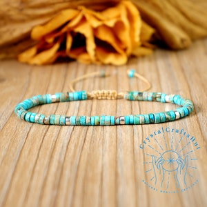 Pulseira de pedra turquesa natural - Pulseira delicada de contas de 4 mm ajustável - Pulseira minimalista de contas de pedras preciosas - Pulseira delicada de ioga para presente