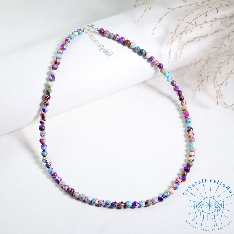 Galaxy Sea Sediment Jasper Minimalist Choker 3mm Tiny Purple Jasper