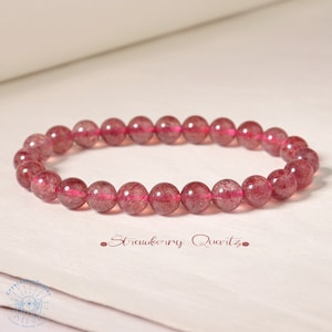 Natural Strawberry Quartz Bracelet | Stretch Bracelet | 8mm Beaded Crystal Bracelet with Gift Pouch | Perfect Gift for Friends & Family