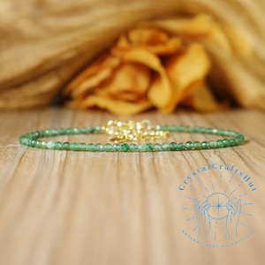 Natural Emerald Bead Delicate Bracelet Gemstone Stone Minimalist Bracelet 2MM Tiny Bead Bracelet Adjustable Yoga Dainty Bracelet Gift