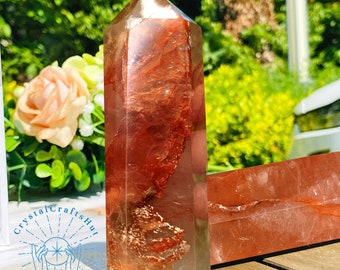 AAA+ Fire Quartz Obelisk Tower Mineral Specimen Collection Natural Gemstone Point Tower Mini Energy Orange Crystal Wand Tower Home Decor