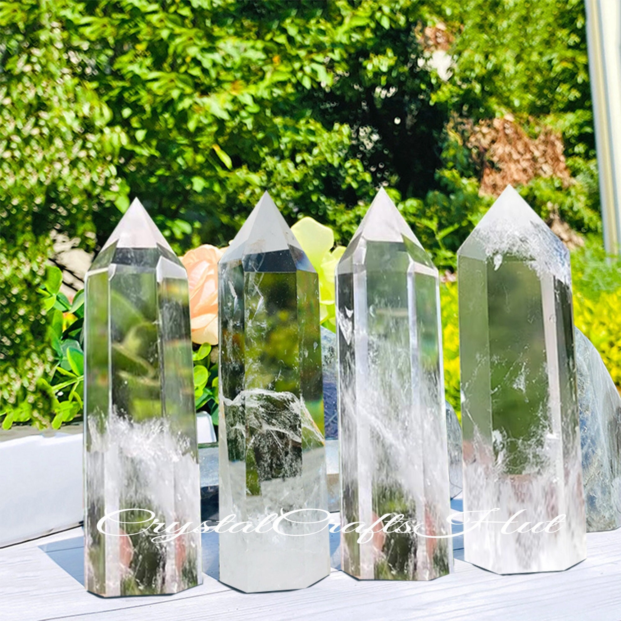 Natural Clear Quartz Tower Point, AAA White Crystal Obelisk Raw Rock, Rock Clear Crystal Wand, Mineral Specimen Car Home Decor +Gift Pouch