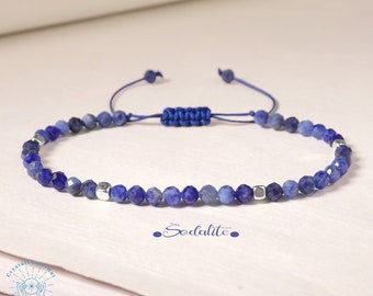 Sodalite Bracelet Blue Gemstone Bead Minimalist Bracelet 4MM Tiny Bead Stone Bracelet Adjustable Yoga Crystal Dainty Bracelet Gift