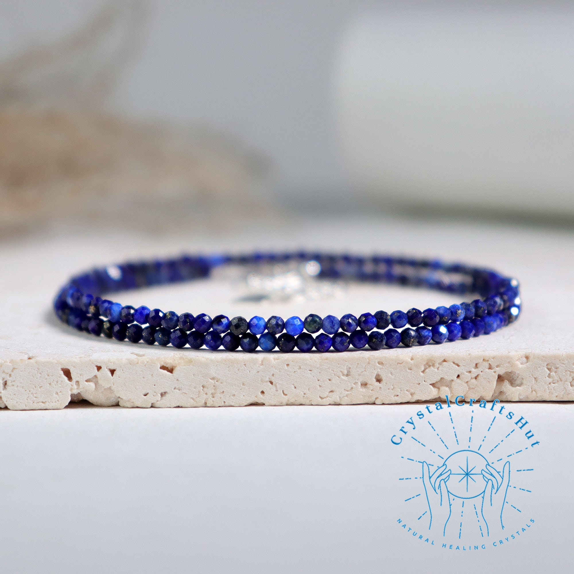 Collana In Lapislazzuli Naturale 2mm - Girocollo Donna - Cristallo Guarigione - Fatto A Mano USA