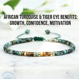 Morse Code Bracelet | 'LET THEM' Message | African Turquoise & Tiger Eye Adjustable Stacking Bracelet | Custom Jewelry Gift for Her