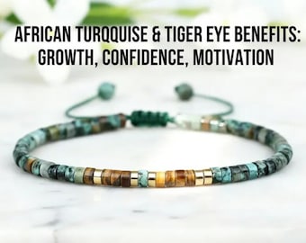 Custom Morse Code Bracelet | 'LET THEM' Message | African Turquoise, Tiger Eye Adjustable Bracelet