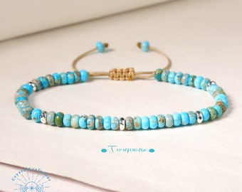 Turquoise Dainty Bracelet -Healing Crystal Yoga Bracelet- Tiny Beads Natural Stone Bracelet Minimalist Crystal Bracelet Gift for Mom