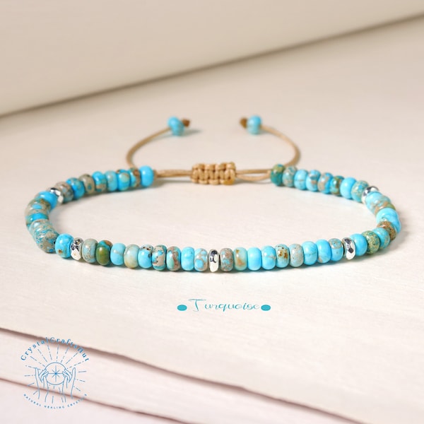 Turquoise Dainty Bracelet -Healing Crystal Yoga Bracelet- Tiny Beads Natural Stone Bracelet Minimalist Crystal Bracelet Gift for Mom