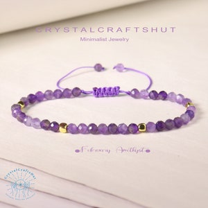 Amethyst Minimalist Bracelet Delicate Beaded Purple Gemstone Skinny Bracelet 3MM Tiny Bead Stone Bracelet Yoga Crystal Dainty Bracelet Gift image 1