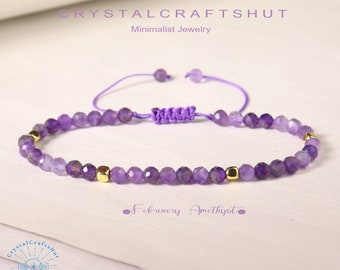 Amethyst Minimalist Bracelet Delicate Beaded Purple Gemstone Skinny Bracelet 3MM Tiny Bead Stone Bracelet Yoga Crystal Dainty Bracelet Gift