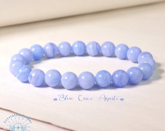 Blue Lace Agate Bracelet- Healing Crystals Stretch Gemstone Bracelet Meditation Triple Protection Crystal Yoga Bracelet Gift For Mom Her