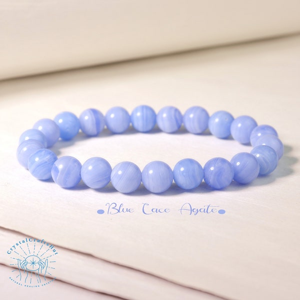 Blue Lace Agate Bracelet- Healing Crystals Stretch Gemstone Bracelet Meditation Triple Protection Crystal Yoga Bracelet Gift For Mom Her