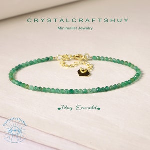 Emerald Minimalist Bracelet, Green Emerald Gemstone Skinny Bracelet, 2MM Tiny Beaded Bracelet, Emerald Crystal Bracelet, Christmas Gift