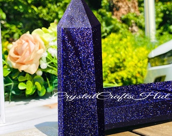 Blue Goldstone Tower Crystal Chakra Tower Wand Blue Blue Sandstone Crystal Point Obelisk Crystal Home Decoration BEST GIFT
