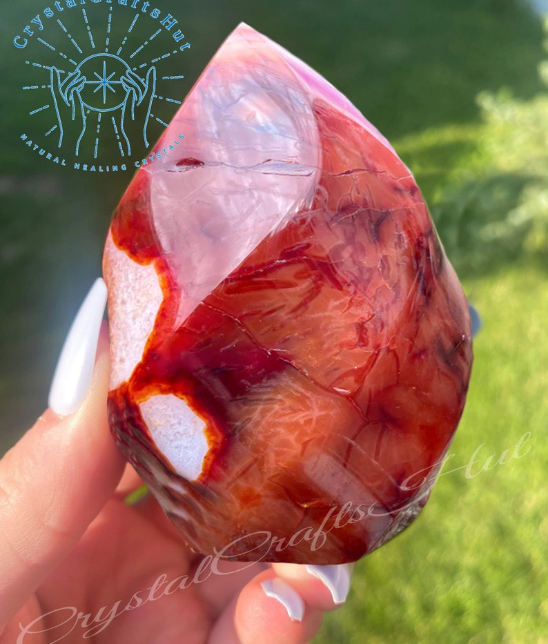Raw Carnelian Flame Shaped Crystal AAA Large Rose Quartz Crystal Fire Flame Carnelian Crystal Carving Crystal Collection Tower Crystal Gift image 2