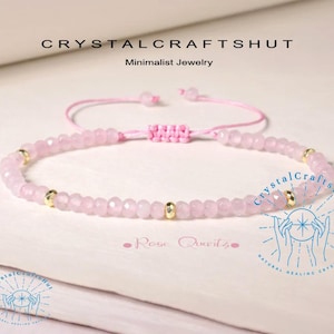 Rose Quartz Minimalist Bracelet Rose Quartz Gemstone Bead Bracelet 3MM Tiny Bead Bracelet Adjustable Crystal Dainty Bracelet Unique Gift