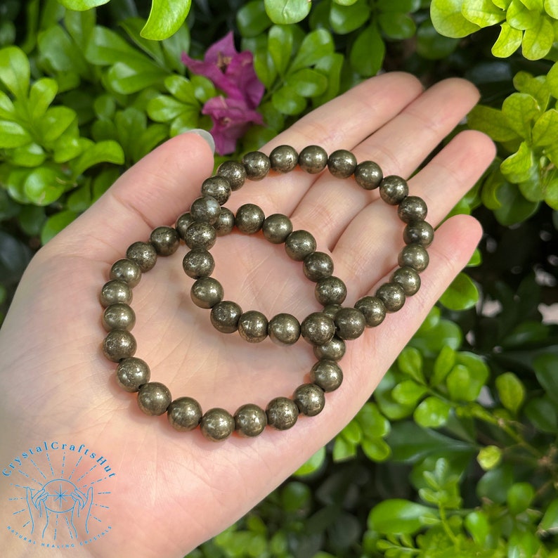 Naturligt pyritarmband, 8 mm ädelstenspärlor, minimalistiskt stretchigt yogaarmband, skyddande sten 2  PCS