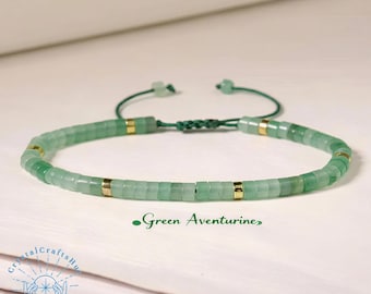 Green Aventurine Bracelet 4mm Green Gemstone Tube Minimalist Bracelet Aventurine Birthstone Bracelet Green Crystal Dainty Bracelet Nice Gift