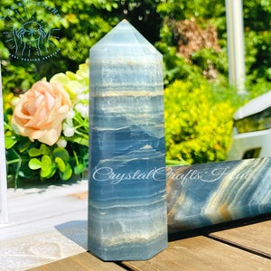 New Blue Onyx Tower Point AAA+ Blue Onyx Obelisk Mineral Specimen Crystal Tower Polished Point Unique Gift for Mom Friends Home Decoration