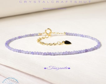 Purple Tanzanite Minimalist Bracelet Purple Gemstone Skinny Bracelet 3MM Tiny Bead Stone Delicate Bracelet Yoga Dainty Bracelet +Gift Pouch