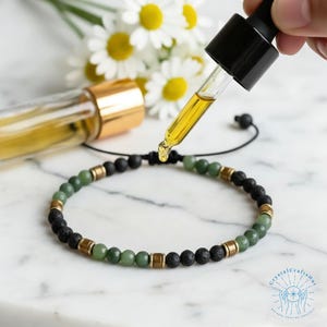 Pulsera delicada de jade y lava para aceites esenciales / Cuentas tubulares de ojo de tigre de 4 mm / Difusor ajustable / Regalo de aromaterapia
