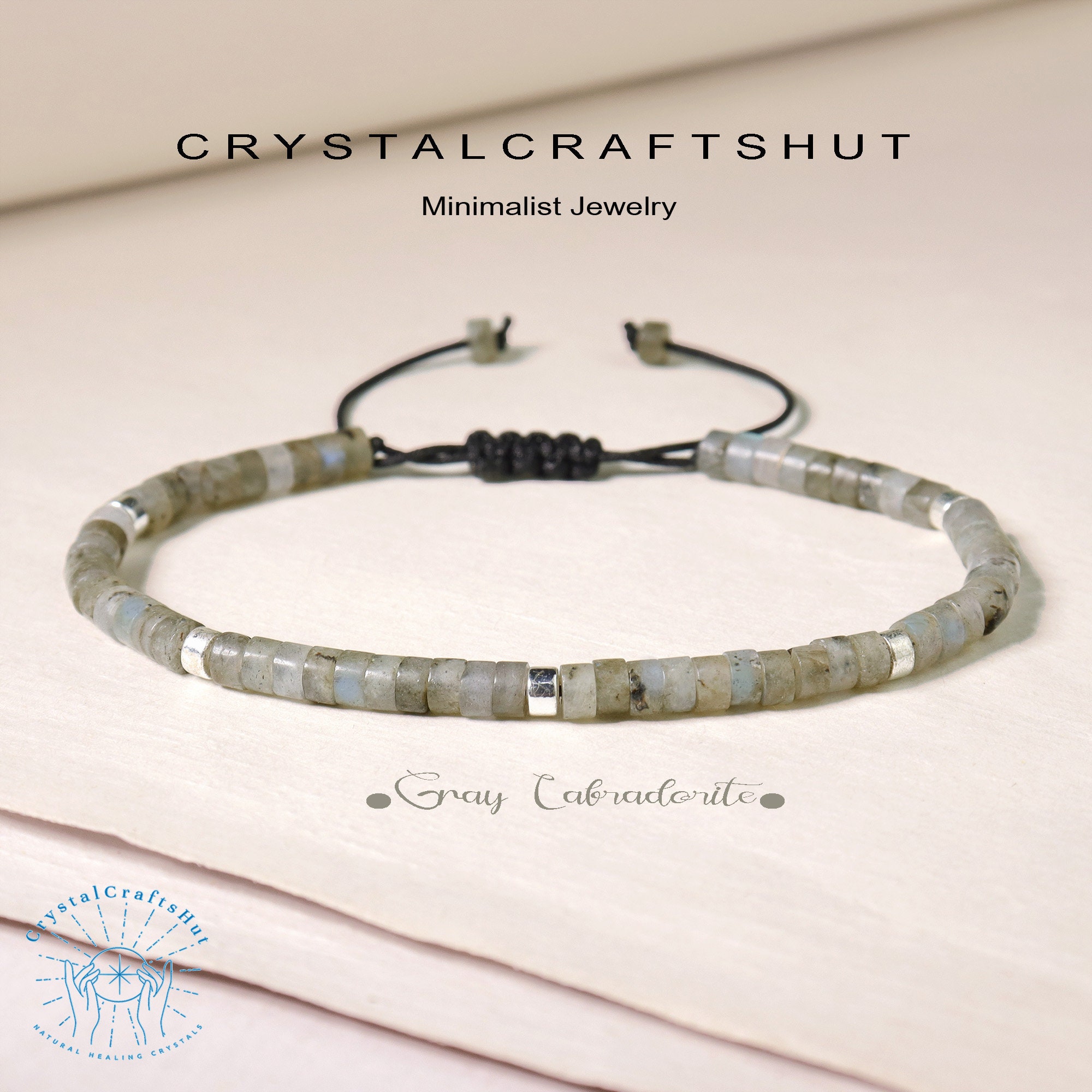 4MM Labradorite Bracelet | Gray Gemstone Minimalist Jewelry | Adjustable Tiny Beaded Dainty Bracelet | Perfect Gift for Friends +Gift Pouch