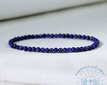 High Quality Lapis Lazuli Bead Stretch Bracelet 4mm Round Bracelet Natural Blue Gemstone Bracelet Triple Protection Yoga Bracelet Gift