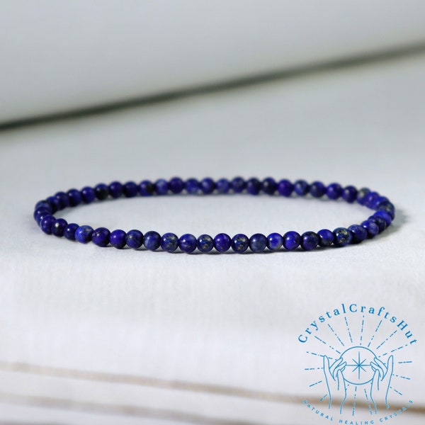 High Quality Lapis Lazuli Bead Stretch Bracelet 4mm Round Bracelet Natural Blue Gemstone Bracelet Triple Protection Yoga Bracelet Gift