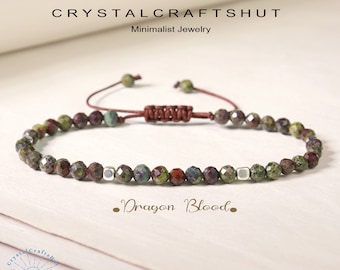 Dragon Blood Jasper Bracelet Green Gemstone Minimalist Bracelet 2MM Tiny Bead Stone Bracelet Yoga Crystal Dainty Bracelet Christmas Gift
