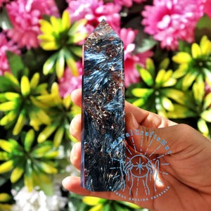Black Arfvedsonite Point Tower AAA+ Black Gemstone Obelisk Point Mineral Specimen Collection Mini Crystal Wand Tower Home Decor +Gift Pouch