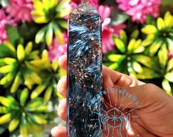 Black Arfvedsonite Point Tower AAA+ Black Gemstone Obelisk Point Mineral Specimen Collection Mini Crystal Wand Tower Home Decor +Gift Pouch