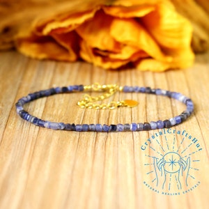 Sodalite Tiny Stone Bead Bracelet Blue Gemstone Minimalist Bracelet 3MM Bead Delicate Skinny Bracelet Adjustable Yoga Crystal Bracelet Gift
