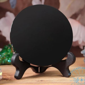 Obsidian Mirror with Stand Black Crystal Mirror Home Decor Obsidian Scrying Plate Customizable Engrave Mirror Decor for Parties and Weddings