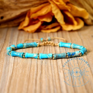 Turquoise Tube Stone Bracelet Natural Green Gemstone Bead Minimalist Bracelet 5MM Skinny Bead Delicate Bracelet Dainty Yoga Bracelet Gift