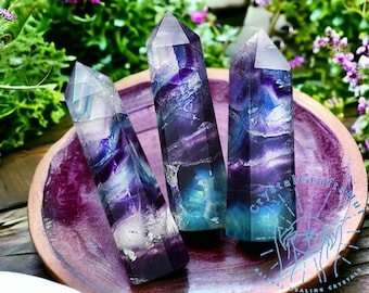 Torre de cristal de fluorita arcoíris, varita de obelisco de fluorita, punta de cristal de fluorita arcoíris, decoración para el coche, regalo de cristal para yoga + bolsa de regalo