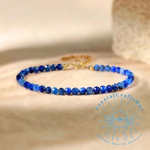 Kyanite Bracelet, 3mm Blue Kyanite Gemstone Beaded Bracelet, Blue Crystal Dainty Bracelet, Birthstone Gift for Mom Sister Wife Friends