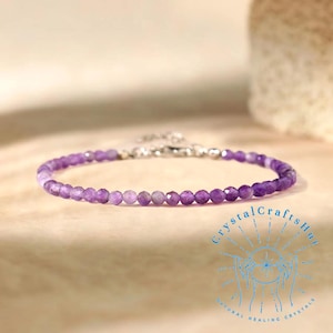 Natural Amethyst Bracelet, 3mm Purple Amethyst Gemstone Faceted Beaded Bracelet, Amethyst Dainty Bracelet, Amethyst February Birthstone Gift