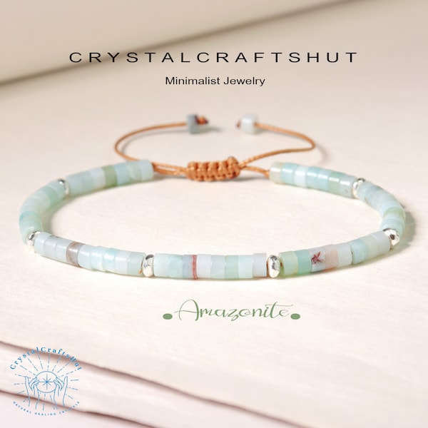 Amazonite Minimalist Bracelet Green Gemstone Bead Healing Bracelet 4MM Tiny Bead Stone Bracelet Adjustable Yoga Crystal Dainty Bracelet Gift