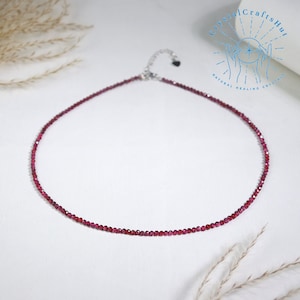 Garnet Beads Delicate Choker AAA+ Red 2MM Tiny Gemstone Beaded Dainty Necklace Adjustable Garnet Minimalist Choker Yoga Dainty Necklace Gift