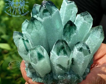 Raw Green Ghost Crystal Cluster Natural Rough Geode Quartz Cluster AAA+ Rock Crystal Cluster Mineral Specimen Green Crystal Point Tower Gift
