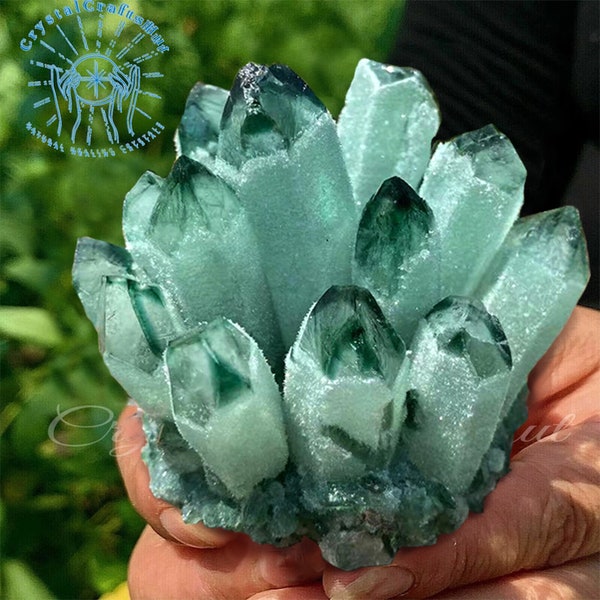 Raw Green Ghost Crystal Cluster Natural Rough Geode Quartz Cluster AAA+ Rock Crystal Cluster Mineral Specimen Green Crystal Point Tower Gift