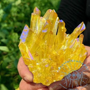 Raw Yellow Titanium Rainbow Cluster Natural Rough Quartz Crystal Cluster Mini Raw Yellow Crystal Cluster Raw Crystal Clusters Nice Gift