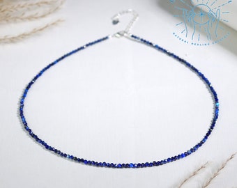AAA+ Lapis Lazuli 2MM Tiny Beads Delicate Choker Natural Blue Gemstone Beaded Dainty Necklace Adjustable Lapis Lazuli Minimalist Choker Gift
