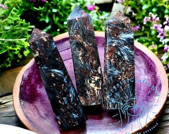 Natural Arfvedsonite Gemstone Tower Wand Point -AAA Arfvedsonite Obelisk Raw Rock Crystal Tower Point -Mineral Specimen Home Decoration Gift