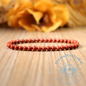 Red Jasper Stretch Bracelet, 4mm Red Gemstone Beaded Bracelet, Natural Red Jasper Minimalist Bracelet, Birthstone Gift for Mom Wife Friends