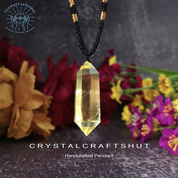 Citrine Crystal Pendant Necklace, Natural Gemstone Point Pendant Necklace, Healing Crystals Spiritual Protection November Birthstone Gift