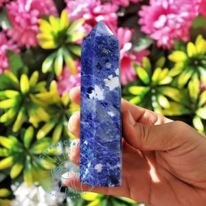 Blue Sodalite Obelisk Tower Natural Blue Gemstone Point Tower AAA+ Mineral Specimen Mini Energy Crystal Tower Wand Car Home Decor Stone Gift