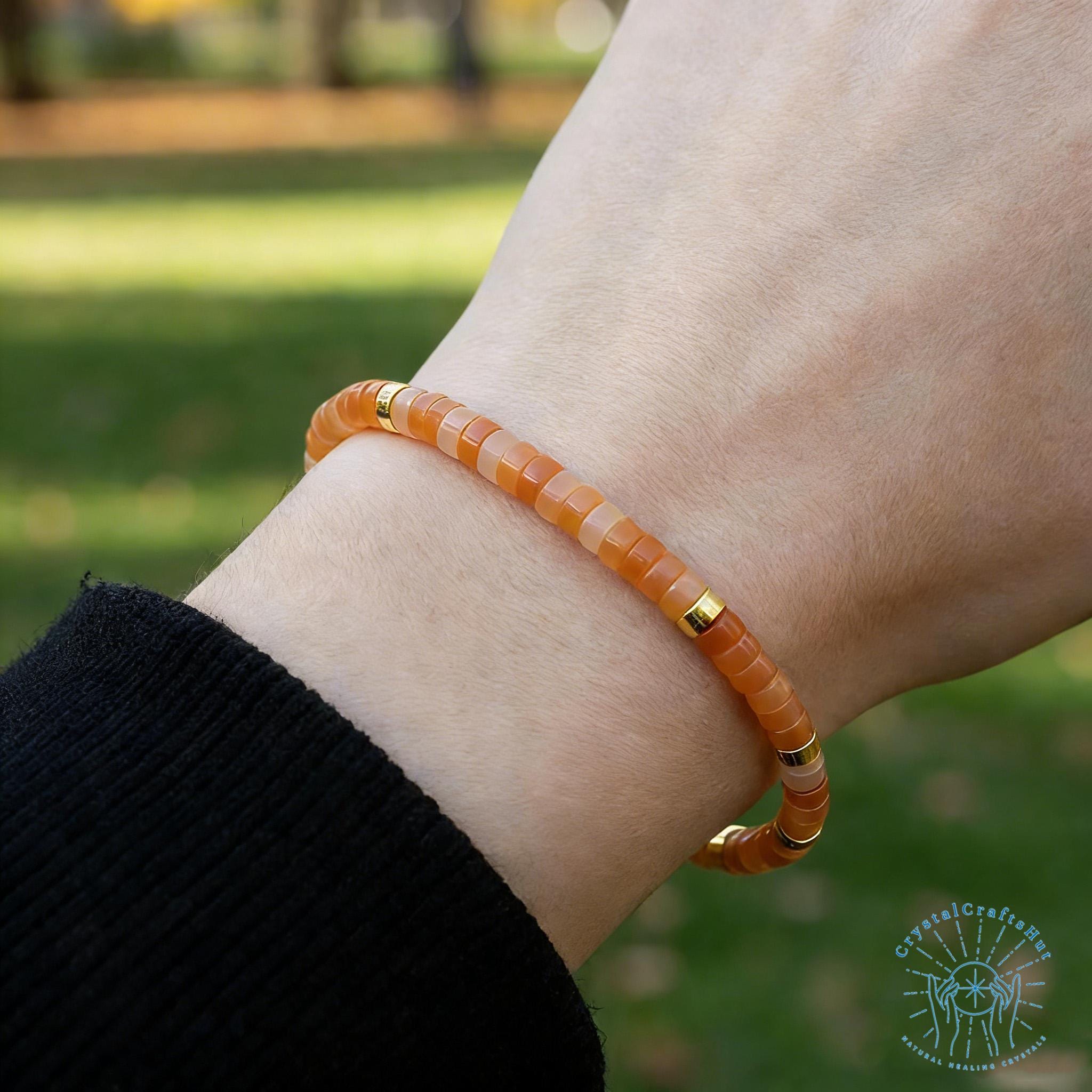 カーネリアンクリスタルチューブブレスレット、ミニマリスト4mmビーズ