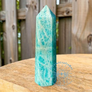 Punta de torre de amazonita azul, obelisco de varita de cristal de amazonita, obelisco de punta de cristal de amazonita, herramienta de meditación para decoración del hogar y el coche. imagen 3